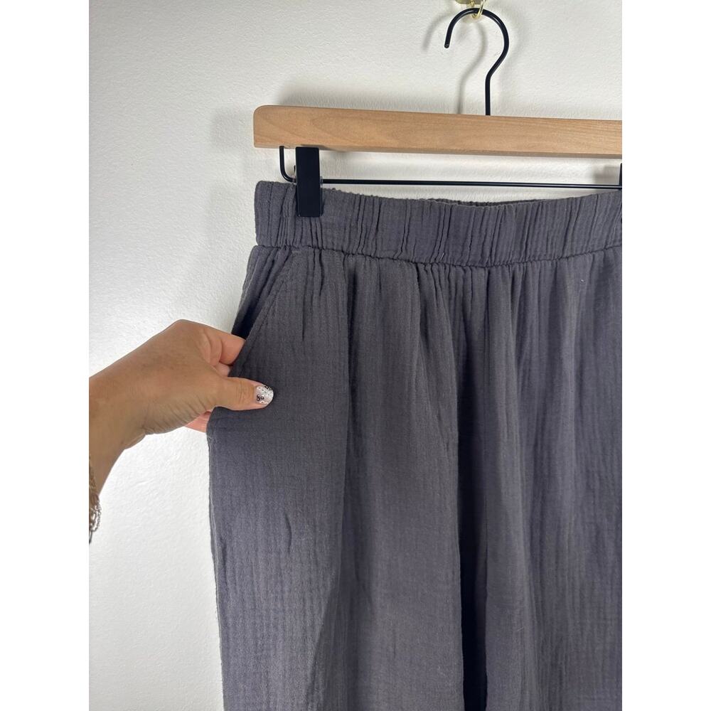 Faherty Organic Cotton Gauze Wide-Leg Pull-On Pants — Charcoal — S - Picture 4 of 8